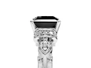 Solitaire Engagement Ring Setting for Fancy Black Princess Cut Center with Filigree Band and Prong Head in White Gold