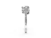 Cathedral Engagement Ring Setting for Heart-Shaped Center with Antique-Style Pave Band and Prong Head in Sterling Silver