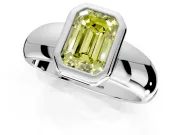 Solitaire Engagement Ring Setting for Fancy Yellow Emerald Cut Center with Wide Band and Bezel Head in Platinum