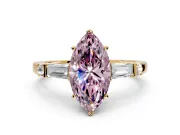 Bar-Set Engagement Ring Setting for Fancy Pink Marquise Center with Tapered Baguette Accents and Prong Head in Yellow Gold