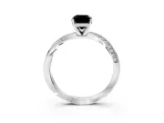Side Accent Engagement Ring Setting for Fancy Black Emerald Cut Center with Accent Shoulders and Prong Head in Platinum