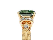 Solitaire Engagement Ring Setting for Fancy Green Radiant Cut Center with Filigree Band and Prong Head in Yellow Gold
