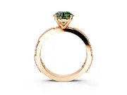 Solitaire Engagement Ring Setting for Fancy Green Round Cut Center with Milgrain-Edged Pave Band and Prong Head in Rose Gold