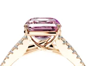 Solitaire Engagement Ring Setting for Fancy Pink Asscher Cut Center with Pave Split Shank and Prong Head in Rose Gold