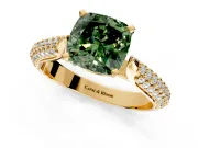 Solitaire Engagement Ring Setting for Fancy Green Cushion Cut Center with Multi-Row Accents and Prong Head in Yellow Gold