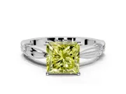 Solitaire Engagement Ring Setting for Fancy Yellow Princess Cut Center with Carved Leaf Shoulders and Prong Head in Sterling Silver