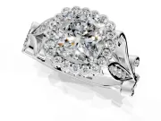 Halo Engagement Ring Setting for Cushion Cut Center with Leaf Motif Split Shank and Prong Head in Sterling Silver