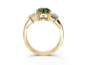 3 Stone Engagement Ring Setting for Fancy Green Round Cut Center with Matching Side Accents and Prong Head in Yellow Gold