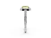 Halo Engagement Ring Setting for Fancy Yellow Asscher Cut Center with Framed Halo, Pave Band and Prong Head in White Gold