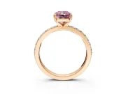 Solitaire Engagement Ring Setting for Fancy Pink Radiant Cut Center with Round Cut Pave Band and Prong Head in Rose Gold