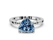 Solitaire Engagement Ring Setting for Fancy Blue Heart-Shaped Center with Beaded Shoulders and Prong Head in White Gold