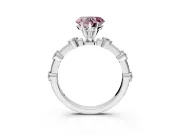 Solitaire Engagement Ring Setting for Fancy Pink Heart-Shaped Center with Bezel Station Band and Prong Head in White Gold