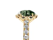 Halo Engagement Ring Setting for Fancy Green Round Cut Center with Full Pave Band and Prong Head in Yellow Gold