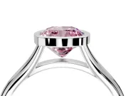 Solitaire Engagement Ring Setting for Fancy Pink Cushion Cut Center with V Split Shank and Bezel Head in Sterling Silver