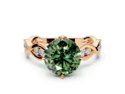 Solitaire Engagement Ring Setting for Fancy Green Round Cut Center with Accented Twist Band and Leaf Prong Head in Rose Gold