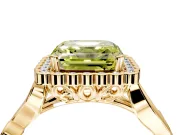 Halo Engagement Ring Setting for Fancy Yellow Asscher Cut Center with Leaf Motif Split Shank and Prong Head in Yellow Gold