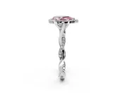 Halo Engagement Ring Setting for Fancy Pink Pear-Shaped Center with Twist Band and Prong Head in Platinum