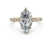 Hidden Halo Engagement Ring Setting for Marquise Center with Pave Band and Prong Head in Yellow Gold