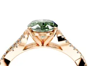 Solitaire Engagement Ring Setting for Fancy Green Oval Center with Twisted Pave Split Shank and Prong Head in Rose Gold