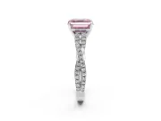 Solitaire Engagement Ring Setting for Fancy Pink Asscher Cut Center with Twisted Pave Split Shank and Prong Head in Platinum