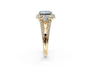 Halo Engagement Ring Setting for Fancy Blue Princess Cut Center with Two-Strand Split Shank and Prong Head in Yellow Gold