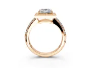 Milgrain Halo Engagement Ring Setting for Princess Cut Center with Three-Sided Pave Band and Prong Head in Rose Gold