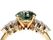 Cluster Engagement Ring Setting for Fancy Green Round Cut Center with 2-Row Shoulder Clusters and Prong Head in Yellow Gold