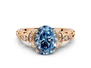 Solitaire Engagement Ring Setting for Fancy Blue Oval Center with Filigree Band and Prong Head in Rose Gold