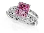 Solitaire Engagement Ring Setting for Fancy Pink Radiant Cut Center with Woven 3-Strand Pave Band and Prong Head in White Gold