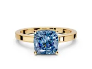 Hidden Halo Engagement Ring Setting for Fancy Blue Cushion Cut Center with Wide Flat Plain Band and Prong Head in Yellow Gold