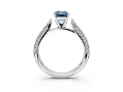 Solitaire Engagement Ring Setting for Fancy Blue Emerald Cut Center with Multi-Row Accents and Prong Head in Sterling Silver