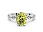 Solitaire Engagement Ring Setting for Fancy Yellow Oval Center with Milgrain Bezel Accents and Prong Head in Sterling Silver