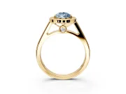 Halo Engagement Ring Setting for Fancy Blue Pear-Shaped Center with Outer Bezel Rim, Pave Band and Prong Head in Yellow Gold