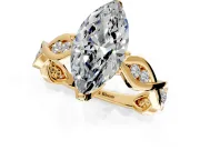 Solitaire Engagement Ring Setting for Marquise Center with Accented Twist Band and Leaf Prong Head in Yellow Gold