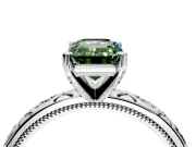 Solitaire Engagement Ring Setting for Fancy Green Emerald Cut Center with Scrollwork Band and Prong Head in White Gold