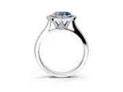 Halo Engagement Ring Setting for Fancy Blue Heart-Shaped Center with Milgrain Pave Band and Bezel Head in Platinum