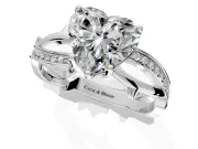 Solitaire Engagement Ring Setting for Heart-Shaped Center with Pave and Plain Crossover Band and Prong Head in Sterling Silver