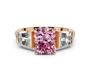 Channel-Set Engagement Ring Setting for Fancy Pink Radiant Cut Center with Baguette Band and Prong Head in Rose Gold