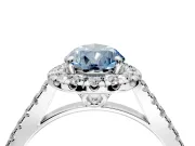 Halo Engagement Ring Setting for Fancy Blue Pear-Shaped Center with Raised Halo, Pave Band and Prong Head in Sterling Silver