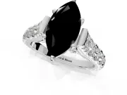 Solitaire Engagement Ring Setting for Fancy Black Marquise Center with Pave Cathedral Shoulders and Prong Head in Sterling Silver