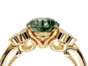 Cluster Engagement Ring Setting for Fancy Green Round Cut Center with Bezel Accent Clusters and Prong Head in Yellow Gold