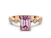 Solitaire Engagement Ring Setting for Fancy Pink Emerald Cut Center with Milgrain Bezel Accents and Prong Head in Rose Gold