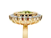 Halo Engagement Ring Setting for Fancy Yellow Round Cut Center with Milgrain Bezel Rim, Plain Band and Prong Head in Yellow Gold