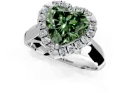 Halo Engagement Ring Setting for Fancy Green Heart-Shaped Center with Square Band and Prong Head in Sterling Silver
