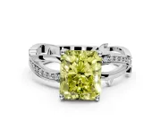Solitaire Engagement Ring Setting for Fancy Yellow Radiant Cut Center with Pave and Plain Crossover Band and Prong Head in Sterling Silver