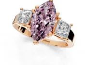 3 Stone Engagement Ring Setting for Fancy Pink Marquise Center with Matching Side Accents and Prong Head in Rose Gold