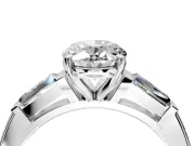 3 Stone Engagement Ring Setting for Oval Center with Tapered Baguettes, Plain Band and Prong Head in Platinum