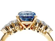 Cluster Engagement Ring Setting for Fancy Blue Radiant Cut Center with 2-Row Shoulder Clusters and Prong Head in Yellow Gold