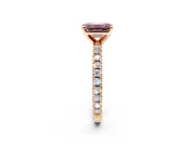 Solitaire Engagement Ring Setting for Fancy Pink Emerald Cut Center with Fine Pave Band and Claw Prong Head in Rose Gold