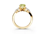 Leaf Cluster Engagement Ring Setting for Fancy Yellow Cushion Cut Center with Marquise Accents and Prong Head in Yellow Gold